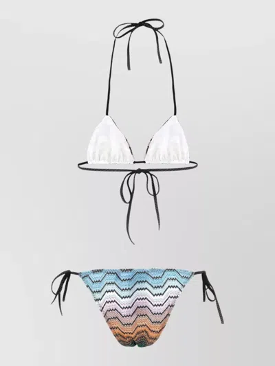 Missoni Bikini Set Greek Motif Triangle Halter In White