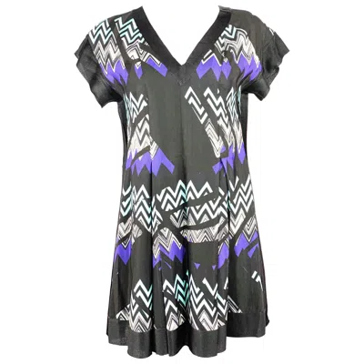 Pre-owned Missoni Black And Blue Zig Zag V- Neck Short Sleeves Mini Dress