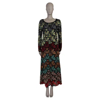 Pre-owned Missoni Black & Multi Viscose Floral Embroidered Knit Maxi Dress M