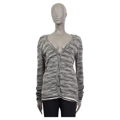 Pre-owned Missoni Black & Whit Wool Blend Striped Knit Cardigan Sweater 44 L