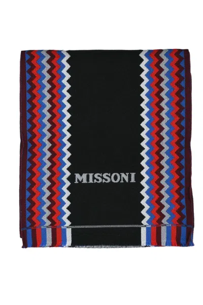 Missoni Black Blue Wool Scarf