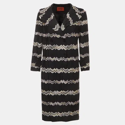 Pre-owned Missoni Black Chevron Knit Double Breasted Long Coat S