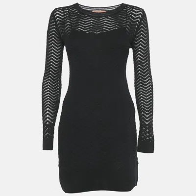 Pre-owned Missoni Black Chevron Knit Long Sleeve Mini Dress S