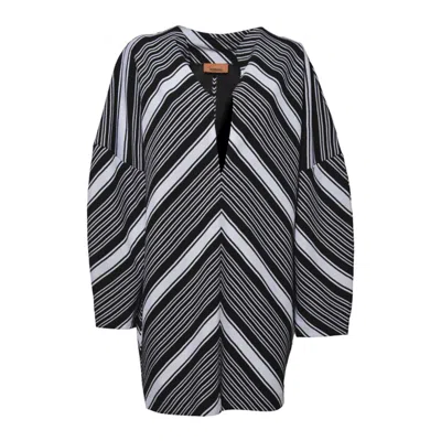 Missoni Black Chevron Viscose Mini Dress With Oversized Sleeves In Multi