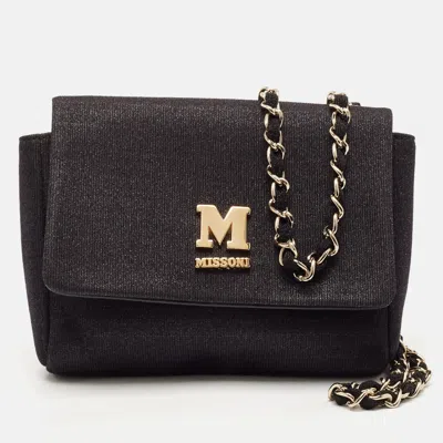 Pre-owned Missoni Black Fabric Logo Flap Shoulder Bag