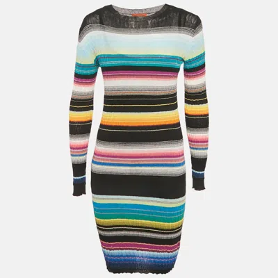 Missoni Black Striped Rib Knit Mini Dress In Multi