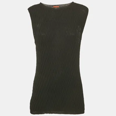 Missoni Black Textured Stretch Knit Crew Neck Top In Green
