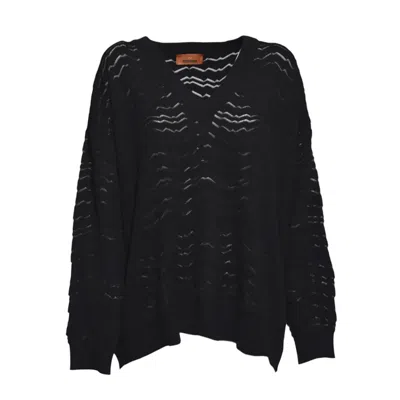 Missoni Black Wool And Viscose Chevron V-neck Sweater
