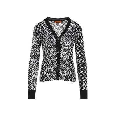 Missoni Zigzag Patterned Knitted Cardigan In White