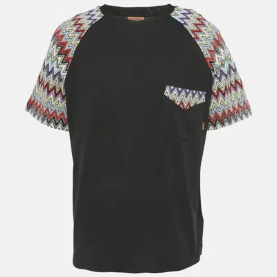 Pre-owned Missoni Black Zig Zag Knit Inserts Cotton Crewneck T-shirt M