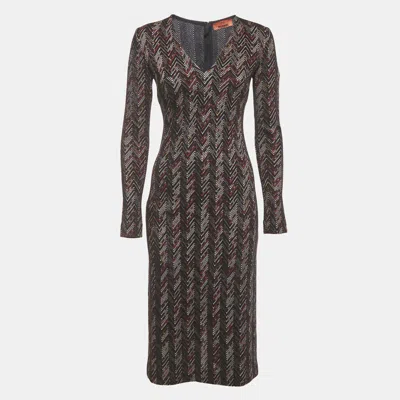 Pre-owned Missoni Black Zig Zag Knit V-neck Sheath Dress S