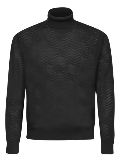 Missoni Rollkragenpullover Aus Wolle Mit Ton-in-ton-chevron In Black