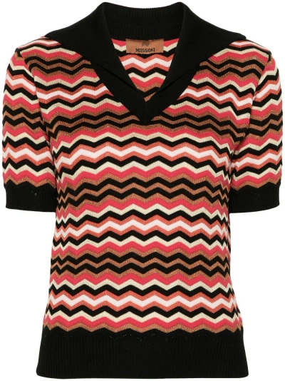 Missoni Black Zigzag-woven Polo Top