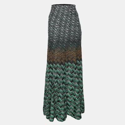 Pre-owned Missoni Black/beige Patterned Knit Maxi Skirt L