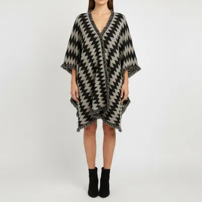 Pre-owned Missoni Black/beige Zig Zag Print Wool Blend Poncho