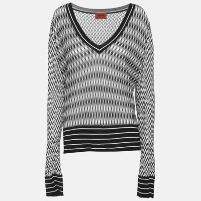 Pre-owned Missoni Black/white Diamond Patterned Knit V Neck Sweater L