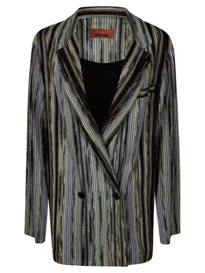 Missoni Striped Double-breasted Blazer Notched Lapels In Multi