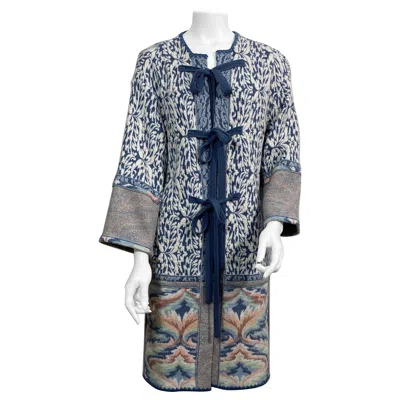 Pre-owned Missoni Blue And Cream Wool Knit Sweater Coat - Size Small/medium In White