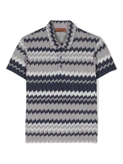 MISSONI BLUE AND GREY ALL-OVER CHEVRON POLO SHIRT