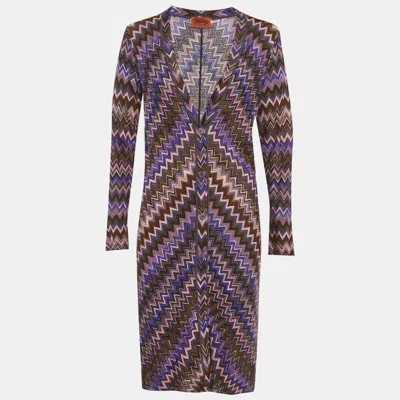 Pre-owned Missoni Blue Chevron Knit Cardigan M