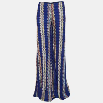 Pre-owned Missoni Blue Chevron Knit Wide Flared Pants M