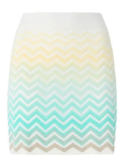 Missoni Blue Cotton Viscose Miniskirt In White