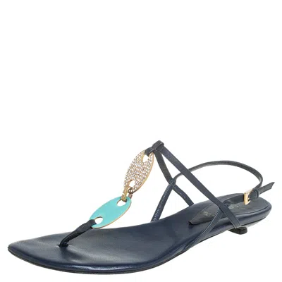 Pre-owned Missoni Blue Leather Thong Sandals Size 37