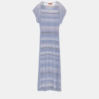 Pre-owned Missoni Blue Lurex Knit Overlay Striped Maxi Dress Xs (it 38)
