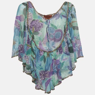 Pre-owned Missoni Blue Printed Silk Blouse M