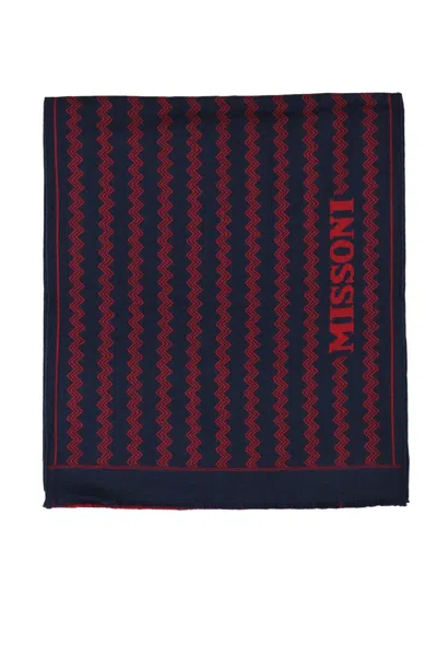 Missoni Blue Red Wool Scarf In Black
