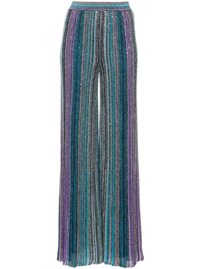 Missoni Sequin-embellished Ribbed Palazzo Pants In Blue