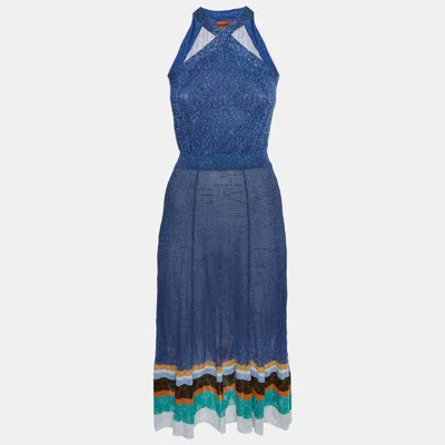 Pre-owned Missoni Blue Striped Lurex Knit Sleeveless Midi Dress Xxs