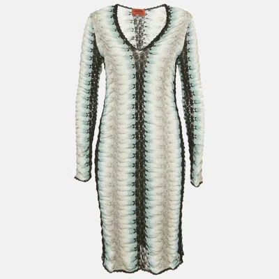 Pre-owned Missoni Blue Textured Knit Short Dress L