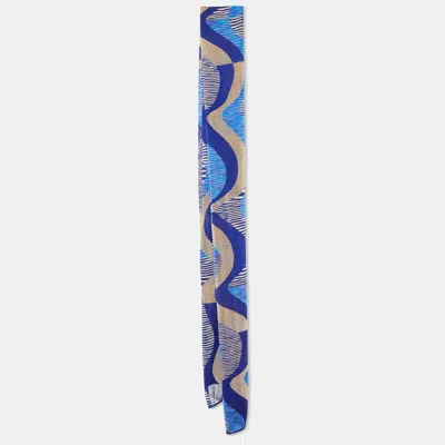 Pre-owned Missoni Blue Wavy Pattern Lurex Wool Stole