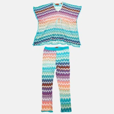 Pre-owned Missoni Blue Zig Zag Knit Top And Pants Set 4yrs