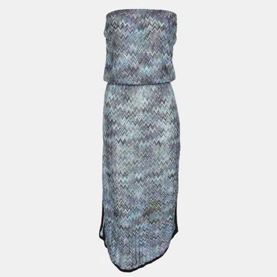 Pre-owned Missoni Blue Zig Zag Rib Knit Midi Dress M