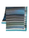 Missoni Chevron Pattern Scarf Fringed Edges In Blue