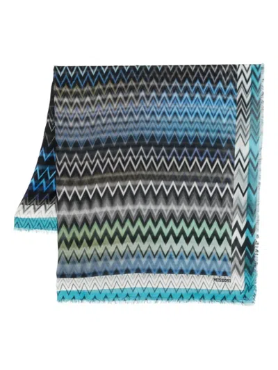 MISSONI BLUE ZIGZAG PATTERN SCARF
