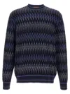 Missoni Zigzag Pattern Wool Sweater With Crew Neck In Blue