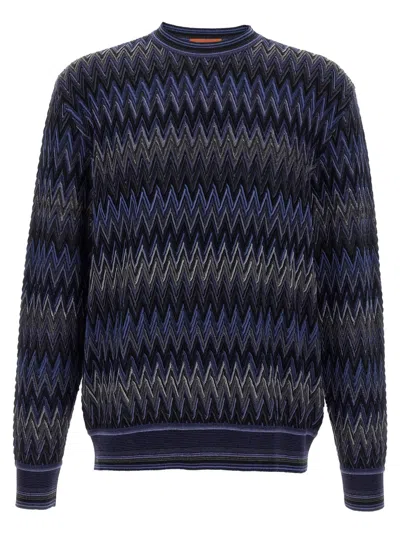 MISSONI BLUE ZIGZAG PATTERN SWEATER