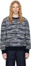 Missoni Zigzag Wool Crewneck Pullover In Multicolor Blue Ton