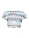 MISSONI BLUE ZIGZAG WOVEN CROPPED T-SHIRT