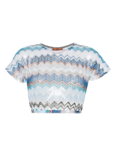 Missoni Zigzag-woven Cropped T-shirt In Blue