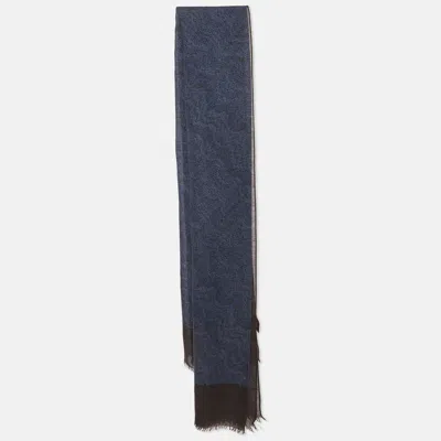 Pre-owned Missoni Blue/black Printed Silk & Wool Scarf