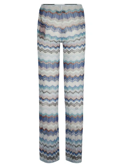 Missoni Blue/multicolour Crochet Knit Trousers In White