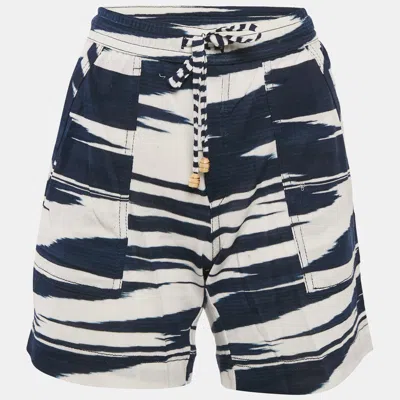 Pre-owned Missoni Blue/white Patterned Knit Drawstring Short Xl