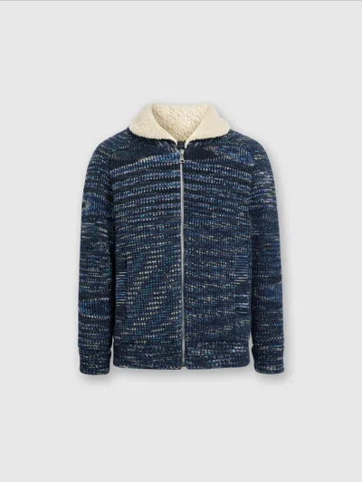 Missoni Bomber Jacket In Slub Wool With Teddy Bear Insert In Blue