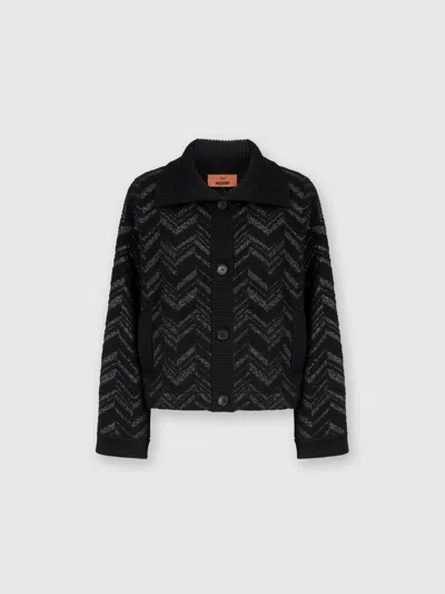 MISSONI BOUCLÉ-STRICKJACKE MIT LAMÉ-CHEVRON