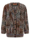 Missoni Multicolor Cardigan With V-neck Front And All-over Check Motif In Wool And Mohair Blend Woman In Brown