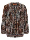 Missoni Multicolor Cardigan With V-neck Front And All-over Check Motif In Wool And Mohair Blend Woman In Multi